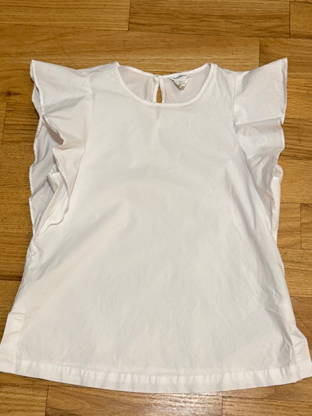 Club Monaco White Cotton Ruffle Sleeve Top S Preppy Minimalist Essential Luxury